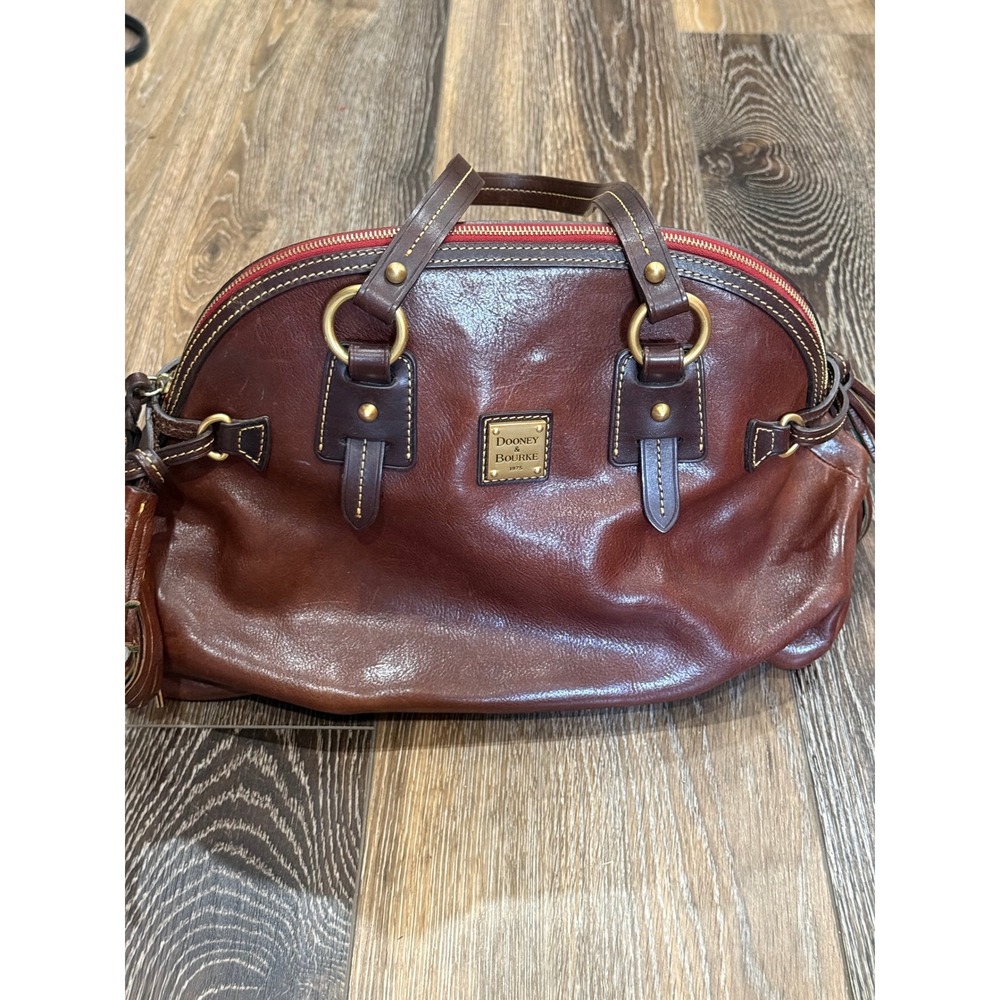 Dooney & Bourke Brown‎ Florentine Leather Satchel Dome Bag Tassel Gold Hardware